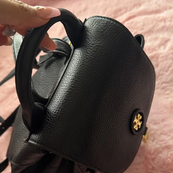 Tory Burch Black Leather Backpack with Gold Accents - Picture 8 of 12